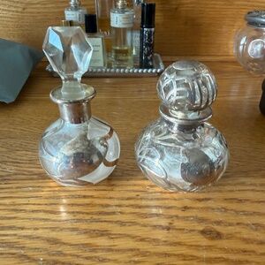 Cut Crystal with Silver Overlay Perfume Bottle Pair